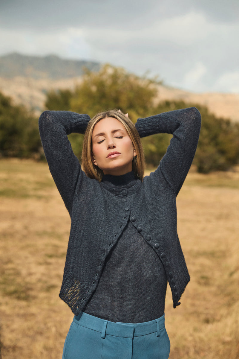 CARDIGAN 002 SILK ALPACA BLUE