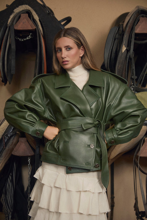 CHAQUETA DE CUERO MANECH 001 DARK GREEN