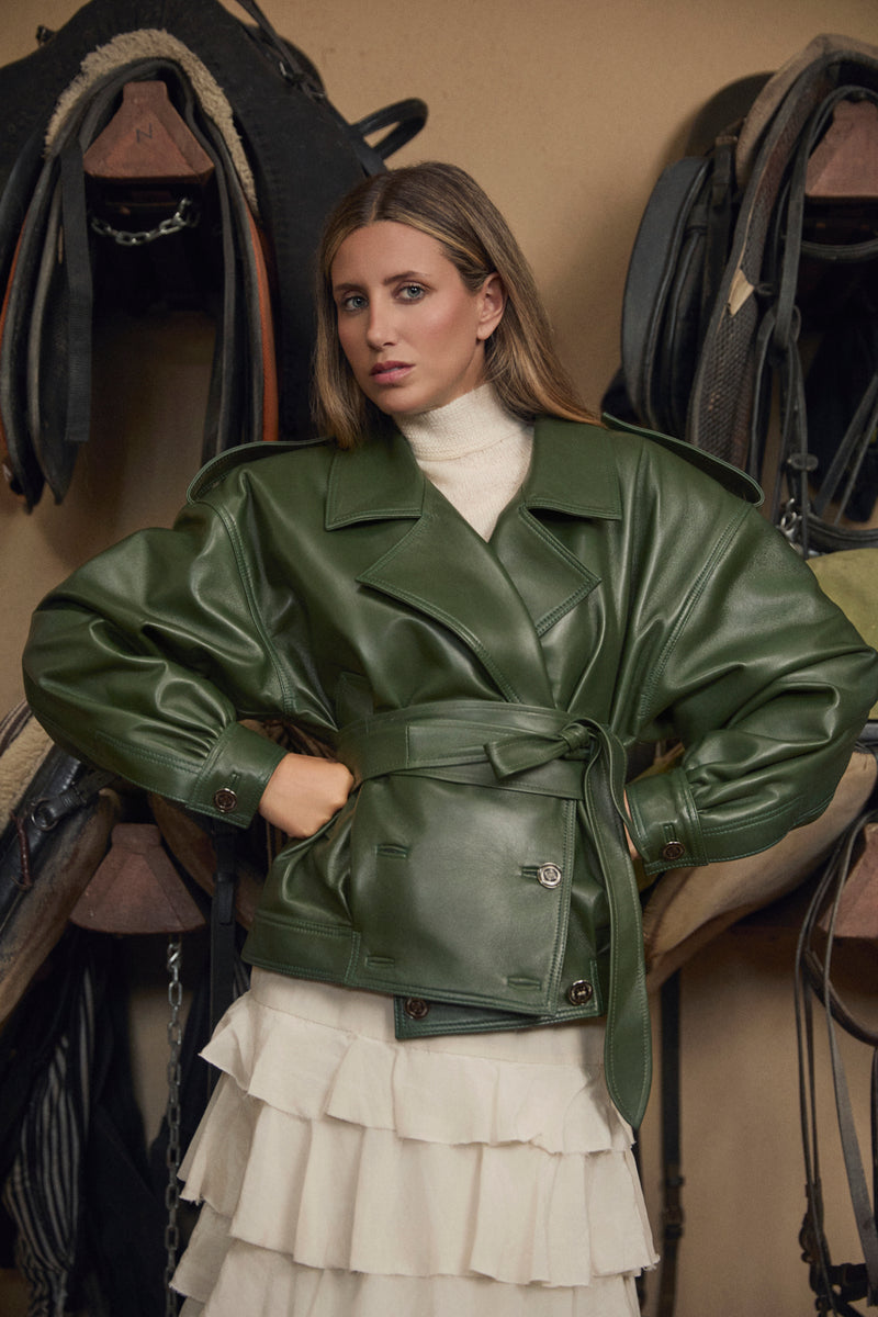 CHAQUETA DE CUERO MANECH 001 DARK GREEN