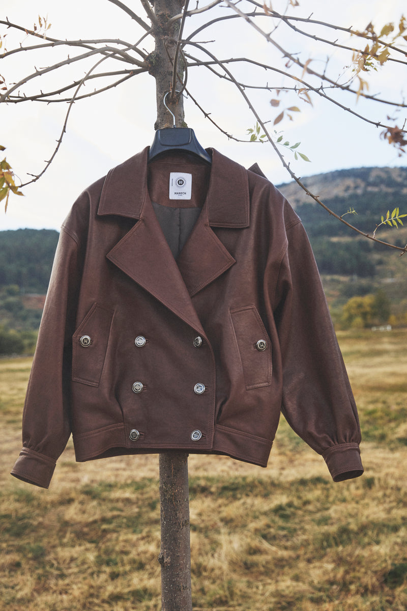 CHAQUETA DE CUERO MANECH 001 CHOCOLATE DEGRADADE
