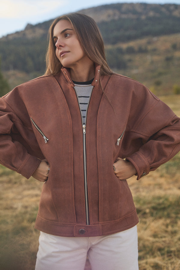 CHAQUETA DE CUERO MANECH 007 CHOCOLATE