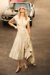 Vestido Lino Volante - Blanco