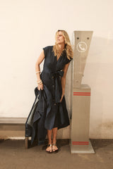 Vestido Lino Volante - Navy