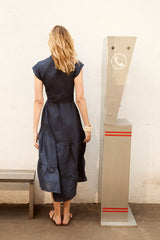 Vestido Lino Volante - Navy