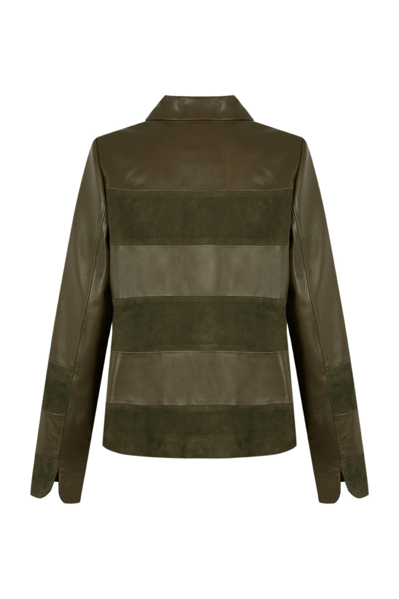 Manech 003 Limited Edition dunkelgrüne Leder- und Wildlederjacke
