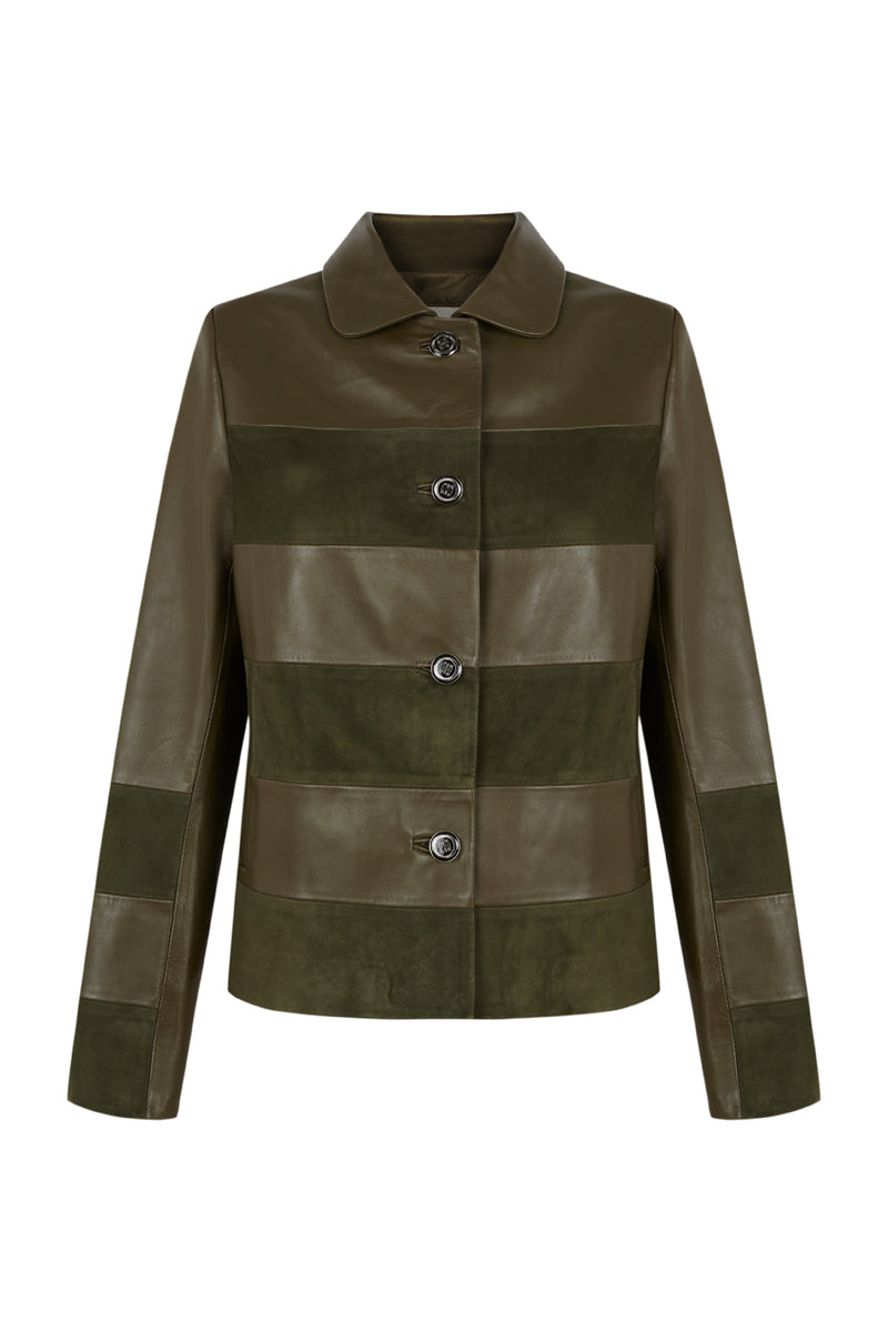 Manech 003 Limited Edition dunkelgrüne Leder- und Wildlederjacke