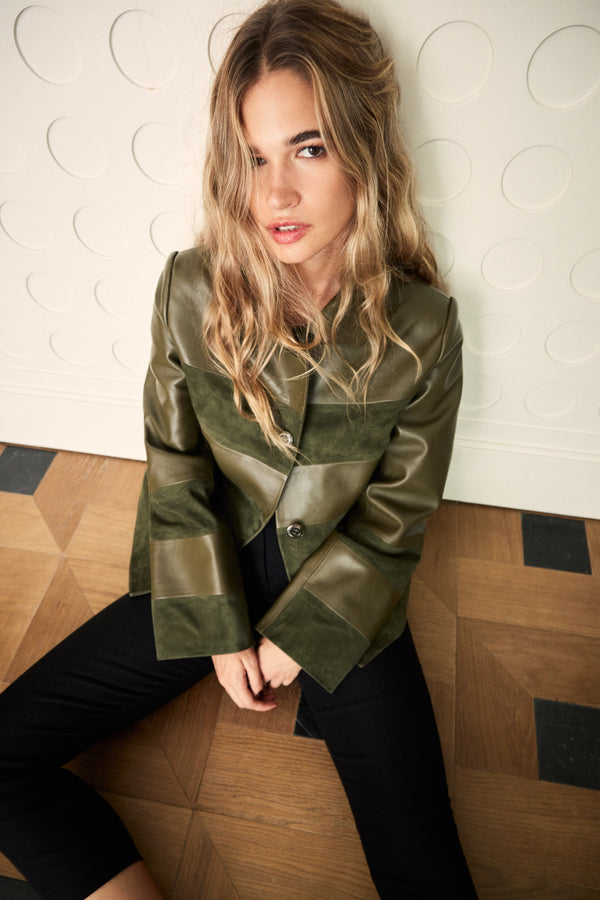 Manech 003 Limited Edition dunkelgrüne Leder- und Wildlederjacke
