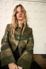 Manech 003 Limited Edition dunkelgrüne Leder- und Wildlederjacke