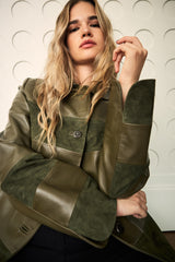 Manech 003 Limited Edition dunkelgrüne Leder- und Wildlederjacke