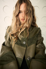 Manech 003 Limited Edition dunkelgrüne Leder- und Wildlederjacke